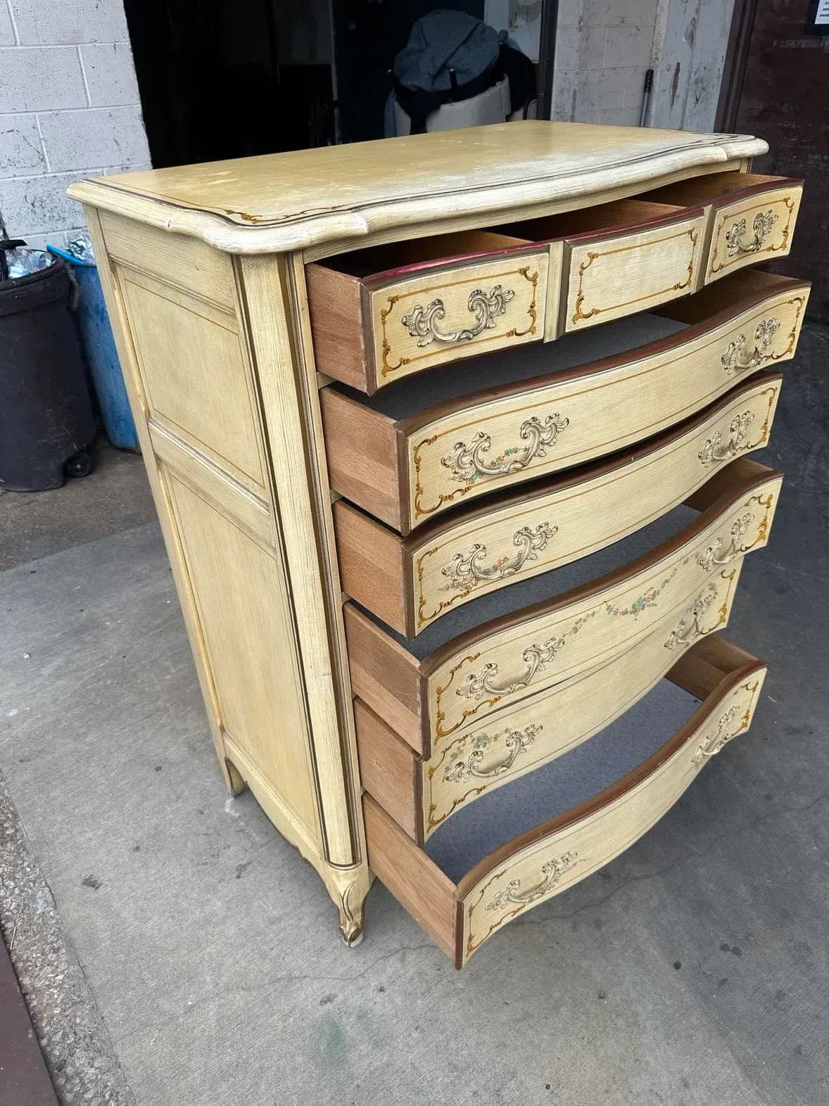 National of Mount Airy Louis XV Painted Cherry Wood Tall Chest of Drawers - Vintage Mid 20th Century - Thumbnail 8