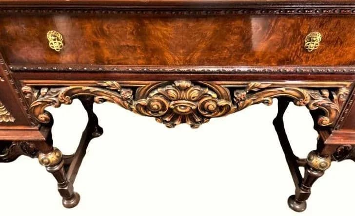 Al Capone's Chicago Era Antique Spanish Revival Walnut and Burlwood 78" Sideboard - 1920s - Thumbnail 3