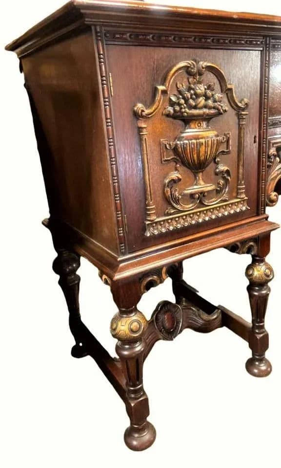 Al Capone's Chicago Era Antique Spanish Revival Walnut and Burlwood 78" Sideboard - 1920s - Thumbnail 4