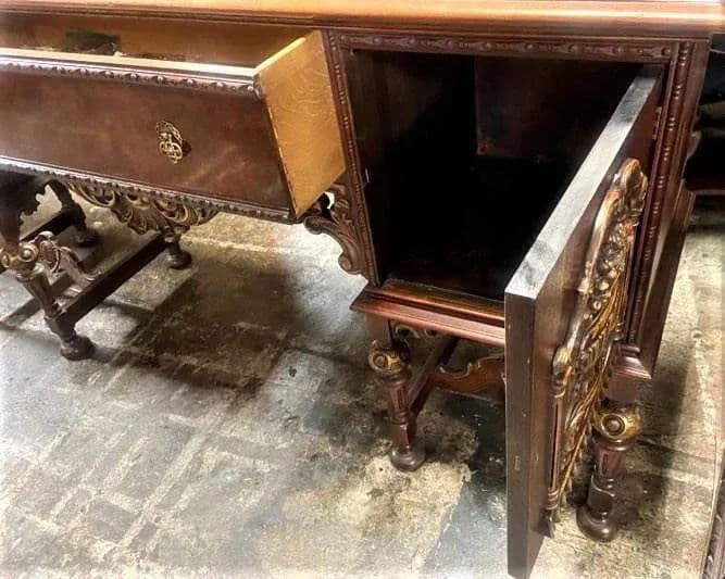 Al Capone's Chicago Era Antique Spanish Revival Walnut and Burlwood 78" Sideboard - 1920s - Thumbnail 8