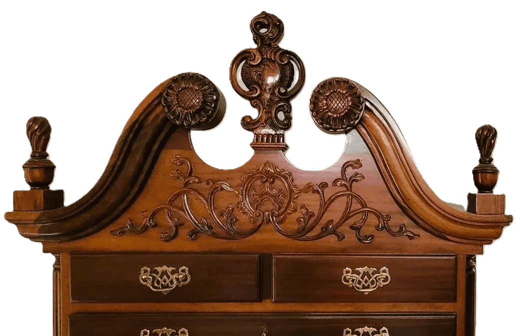 Late 20th Century Ornate Mahogany Chippendale Highboy by Georgian Furnishings Company of New Orleans - Thumbnail 6