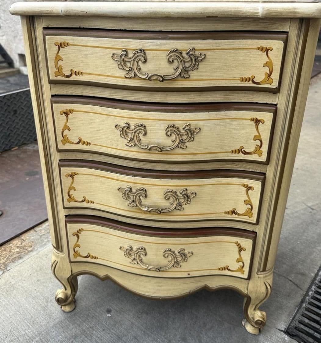 National of Mount Airy Louis XV Painted Cherry Wood Nightstand - Vintage Mid 20th Century - Thumbnail 4