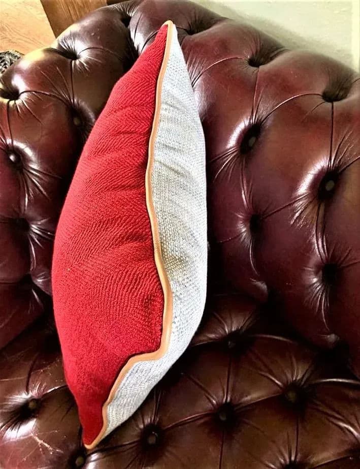 Early 21st Century Red & Soft Green Tweed Throw Pillow - Thumbnail 4