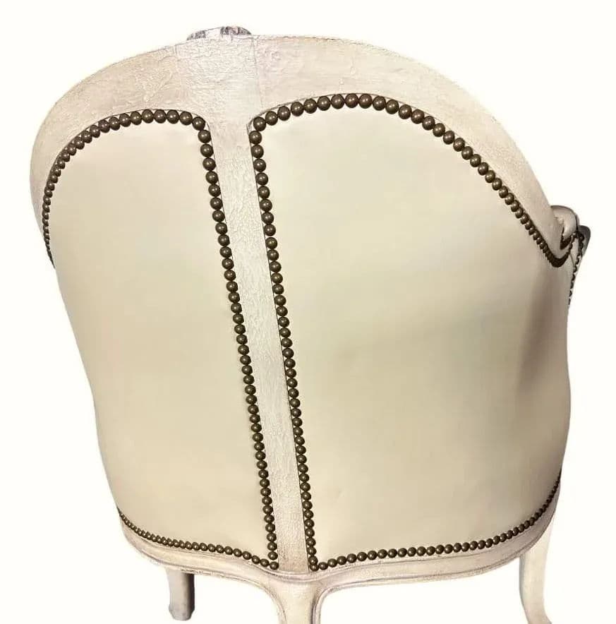 Louis XV French Leather and Painted Carved Wood Corner Chair - Vintage Early 21st Century - Thumbnail 6