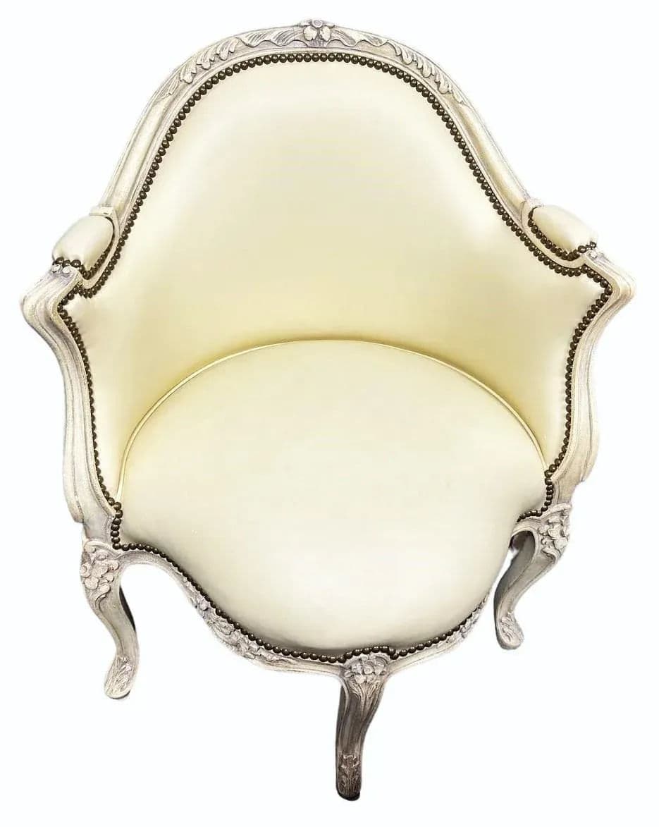 Louis XV French Leather and Painted Carved Wood Corner Chair - Vintage Early 21st Century - Thumbnail 8