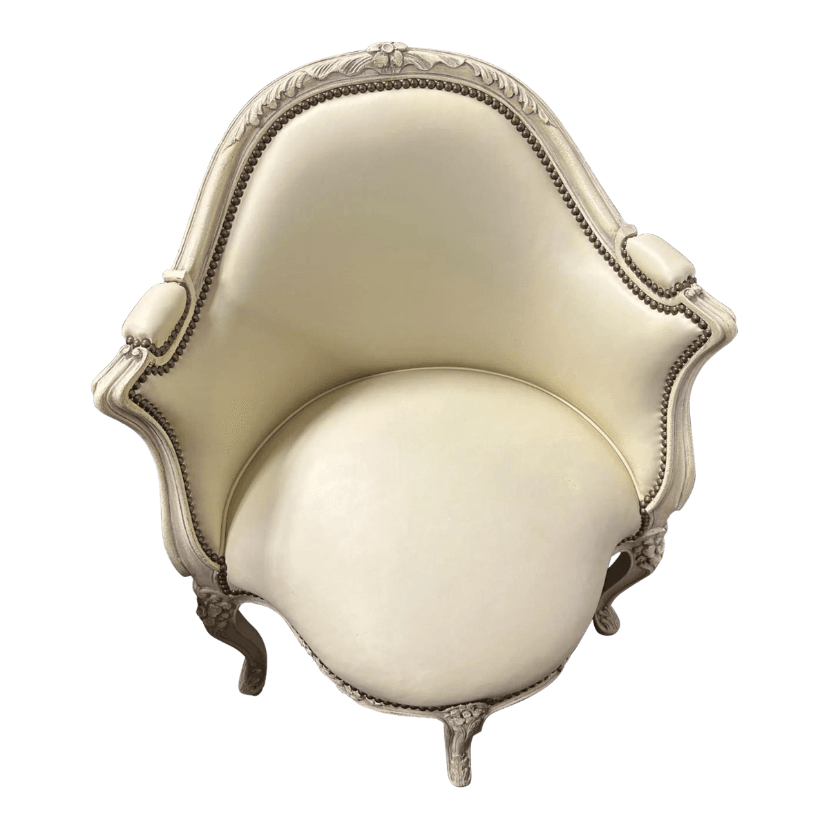 Louis XV French Leather and Painted Carved Wood Corner Chair - Vintage Early 21st Century - Thumbnail 2