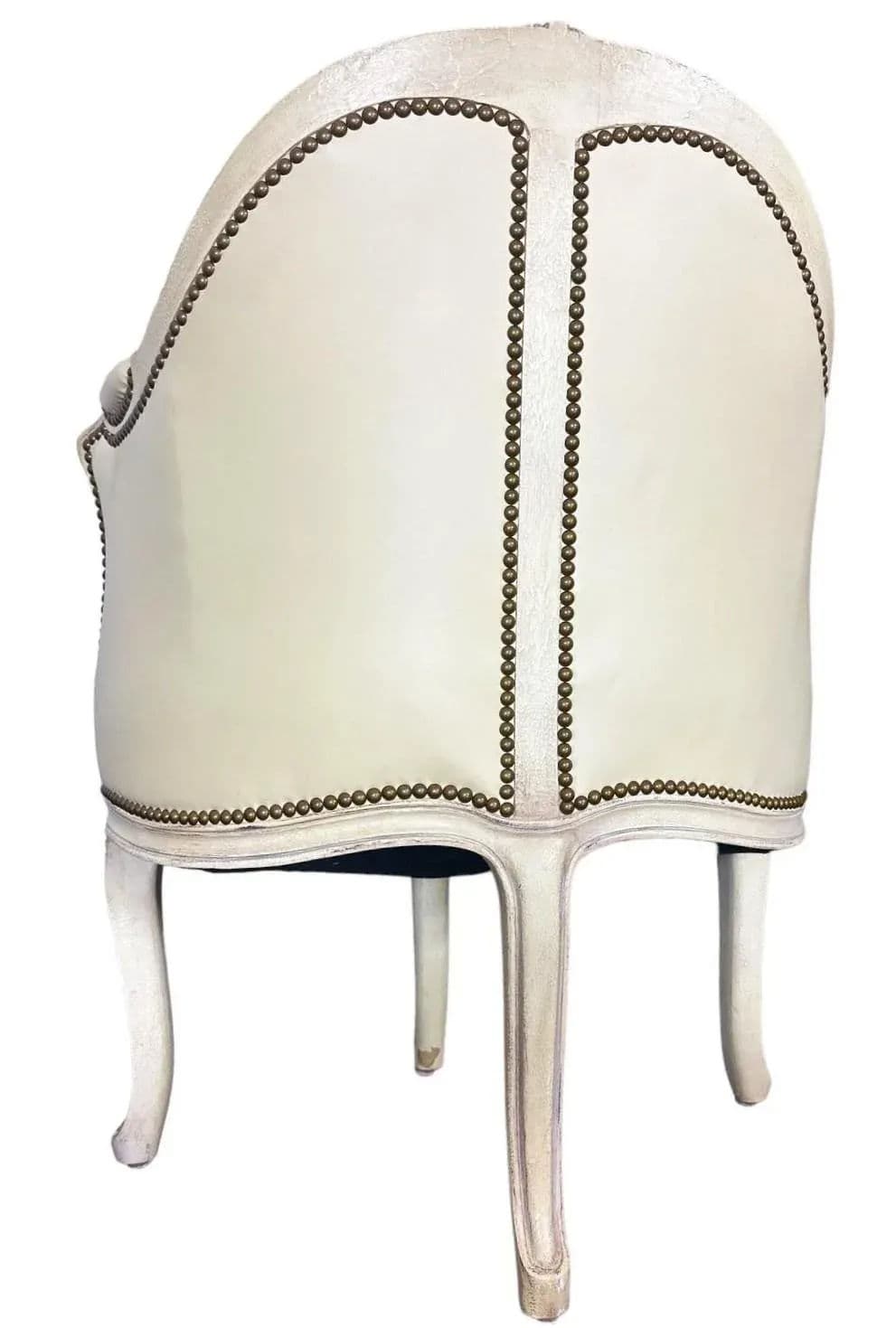 Louis XV French Leather and Painted Carved Wood Corner Chair - Vintage Early 21st Century - Thumbnail 7