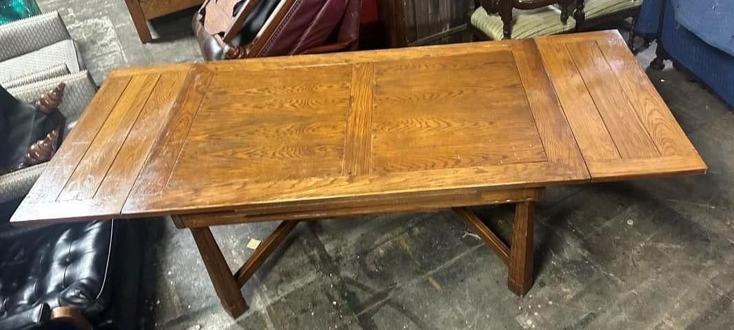 Vintage 1940s A. Brandt Fort Worth Ranch Oak Large Dining Table - Thumbnail 3