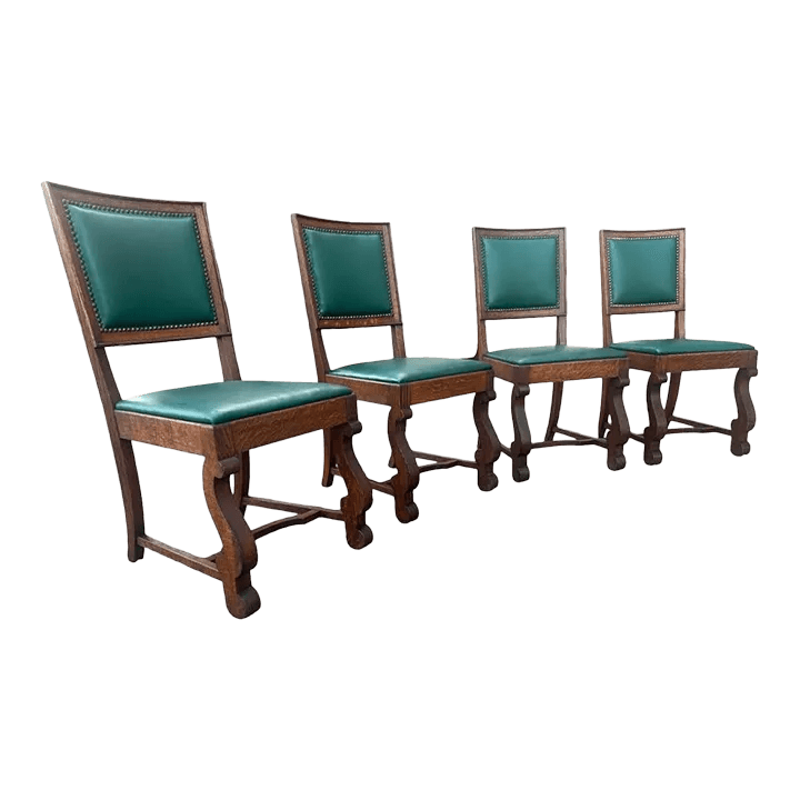 Antique Oak Hacienda Style Chairs - Set of 4 - Thumbnail 2