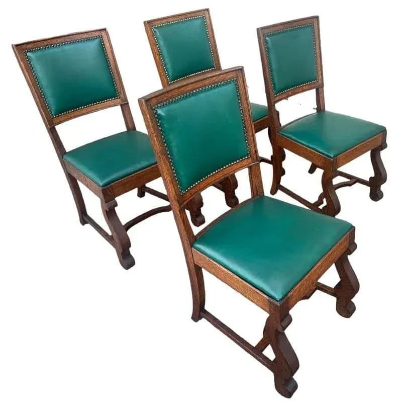 Antique Oak Hacienda Style Chairs - Set of 4 - Thumbnail 6