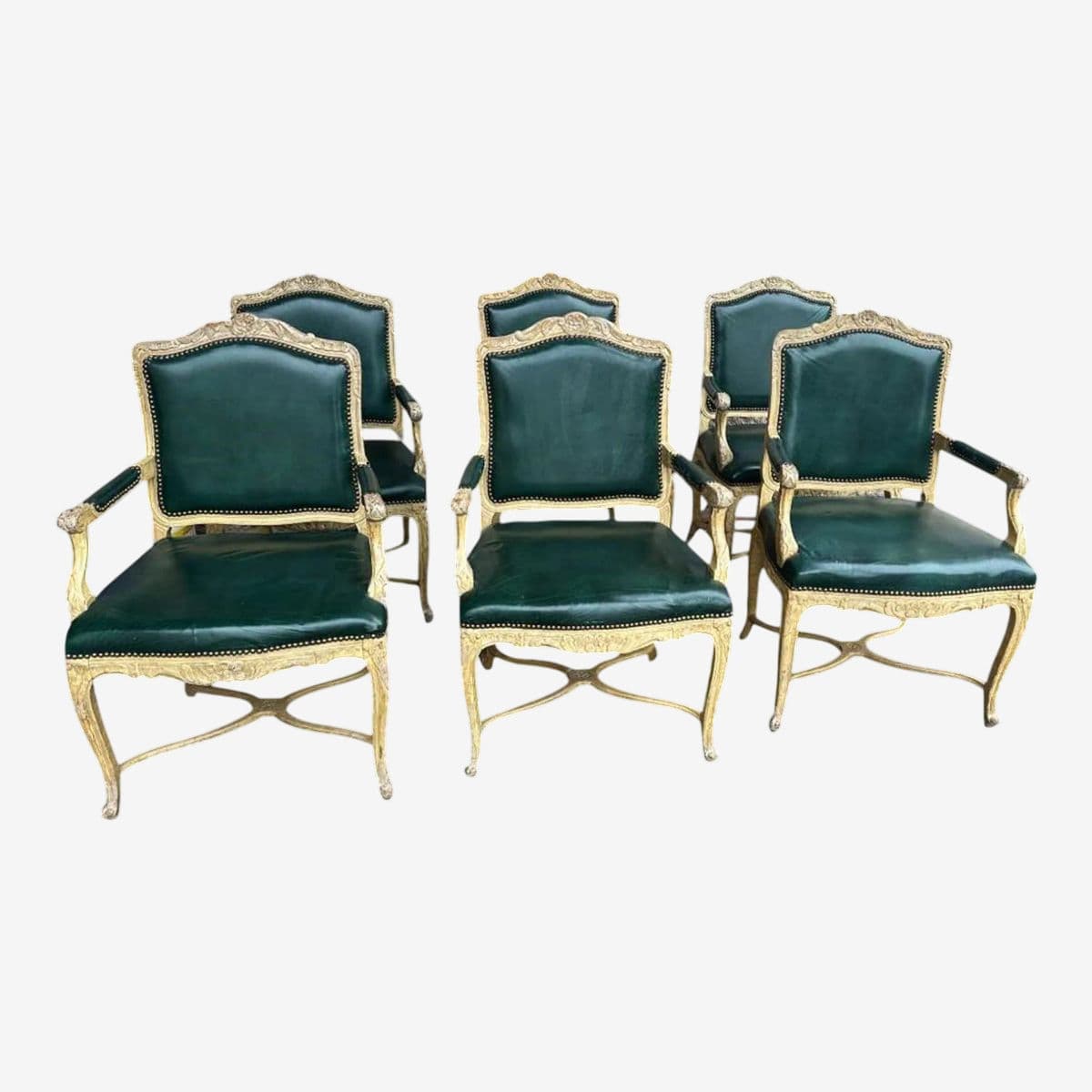 Vintage French Louis XV Fauteuils With Leather Upholstery and Distressed Finish - Late 20th Century - Image 1