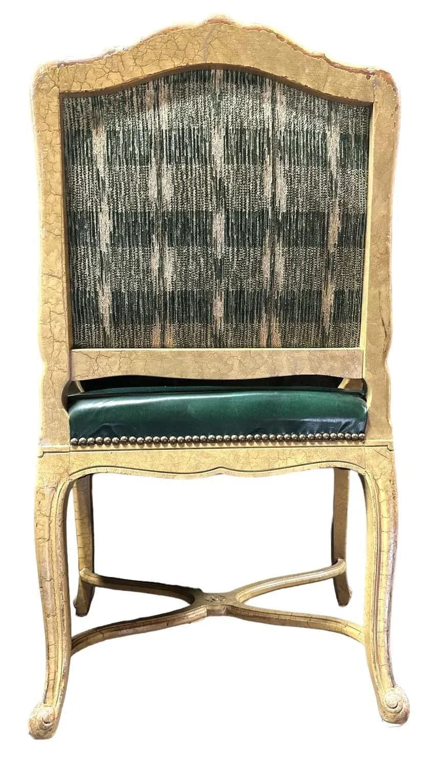 Vintage French Louis XV Fauteuils With Leather Upholstery and Distressed Finish - Late 20th Century - Thumbnail 6