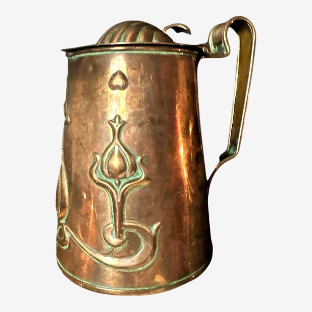 Antique English Arts & Crafts Handcrafted Copper Pitcher - Image 1