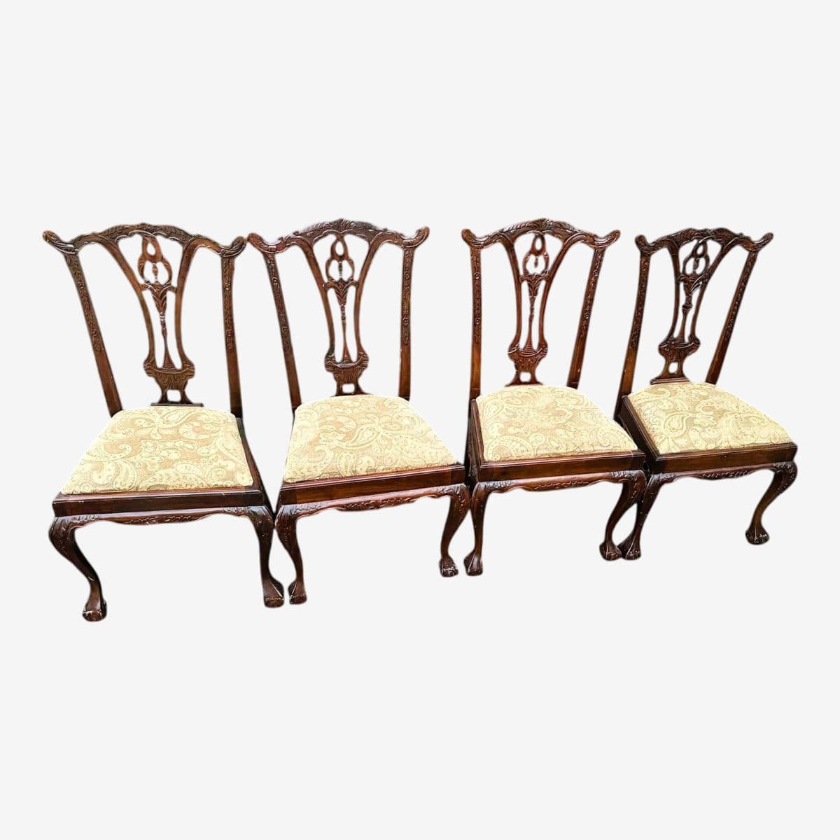 Solid Mahogany Chippendale Dining Chairs - Set of 4 - Circa Mid 20th Century - Image 1