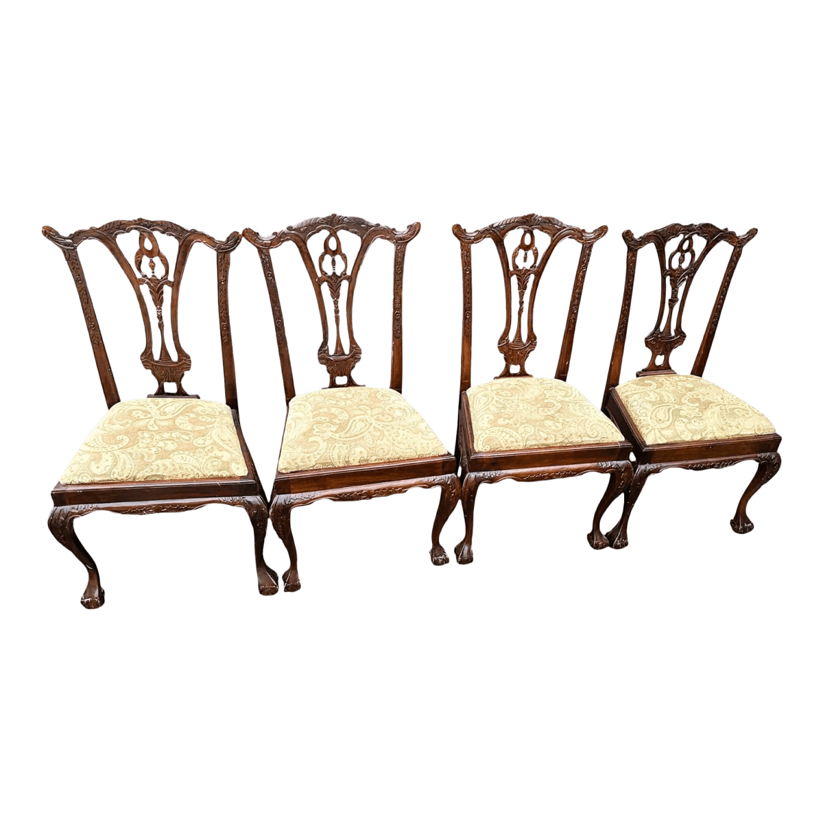 Solid Mahogany Chippendale Dining Chairs - Set of 4 - Circa Mid 20th Century - Thumbnail 2