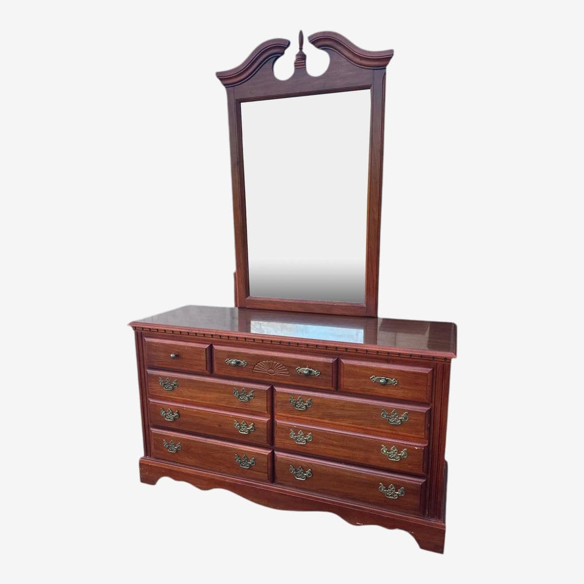 Broyhill Cherry Wood Georgian Dresser With Mirror Made in North Carolina - Image 1