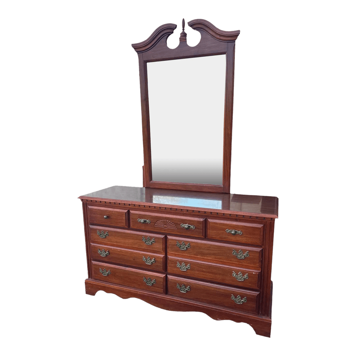 Broyhill Cherry Wood Georgian Dresser With Mirror Made in North Carolina - Thumbnail 2