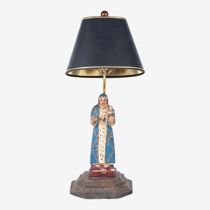 18th Century Santo Figure of Virgin Mary and Child Jesus Configured With a Table Lamp - Image 1