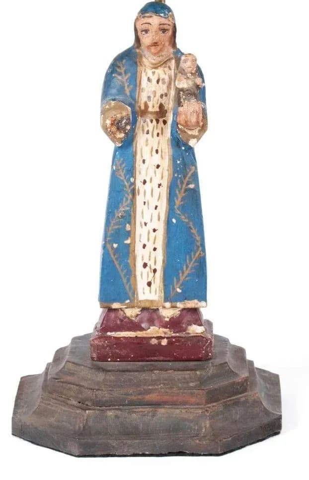 18th Century Santo Figure of Virgin Mary and Child Jesus Configured With a Table Lamp - Thumbnail 3