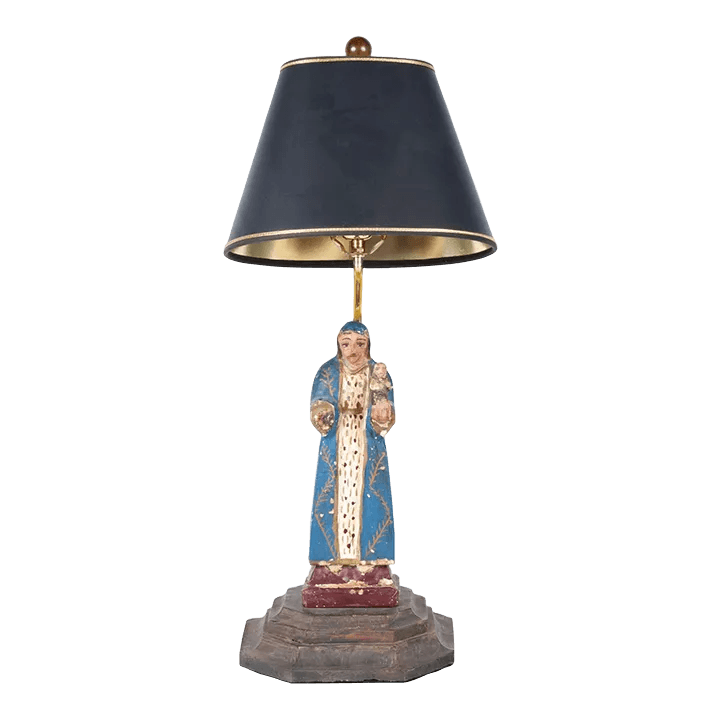 18th Century Santo Figure of Virgin Mary and Child Jesus Configured With a Table Lamp - Thumbnail 2