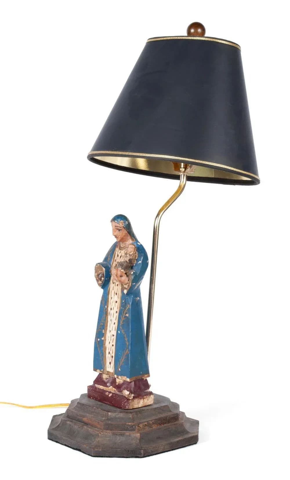 18th Century Santo Figure of Virgin Mary and Child Jesus Configured With a Table Lamp - Thumbnail 4