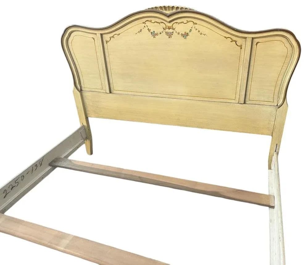 National of Mount Airy Louis XV Painted Cherry Wood Full Size Bed - Vintage Mid 20th Century - Thumbnail 3