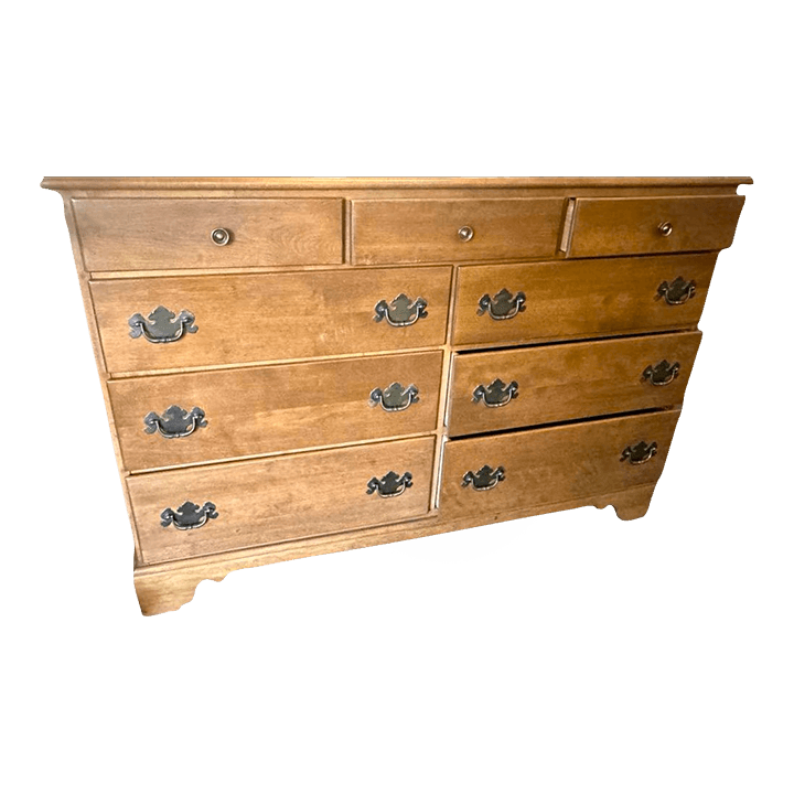 Ethan Allen Nutmeg Solid Maple 52" Wide Chest of 9 Drawers - Vintage 1960s - Thumbnail 2