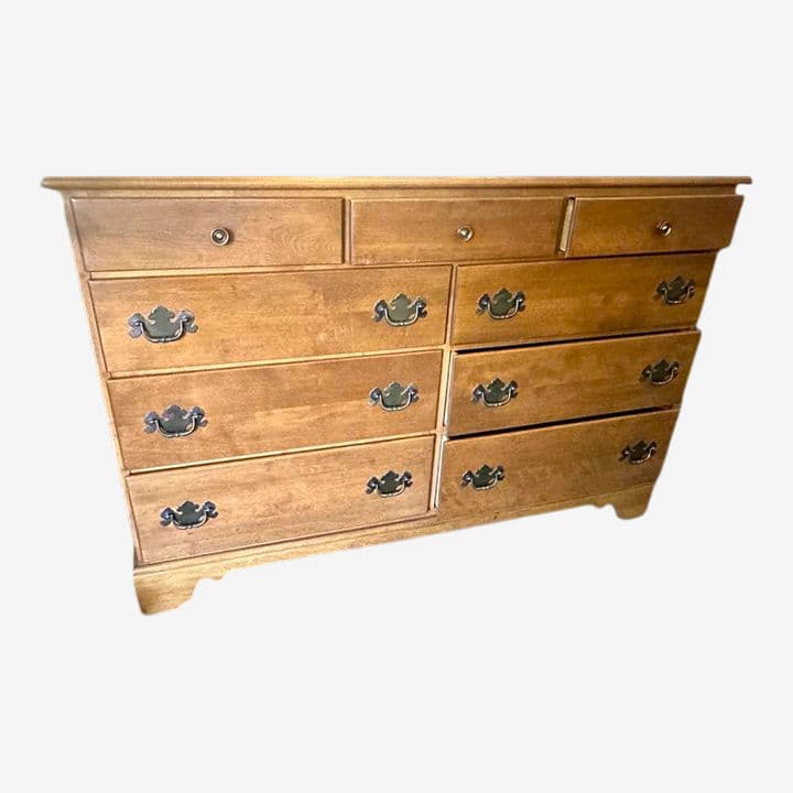 Ethan Allen Nutmeg Solid Maple 52" Wide Chest of 9 Drawers - Vintage 1960s - Image 1