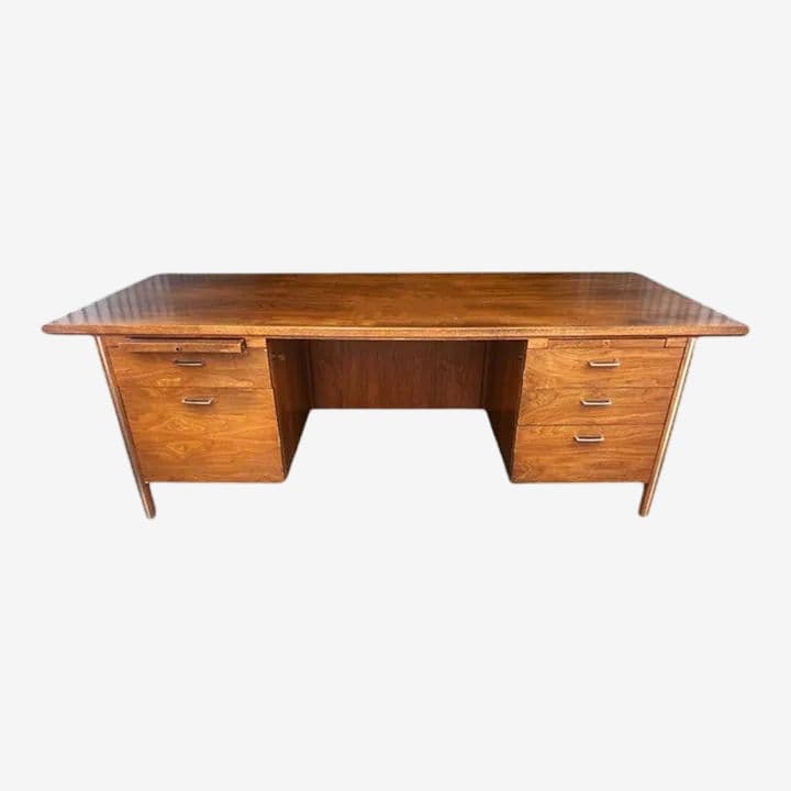 Paul McCobb Directional Walnut and Aluminum Large 84” Executive Partners Desk - Vintage 'Mad Men' 1960s - Fully Restored - Image 1