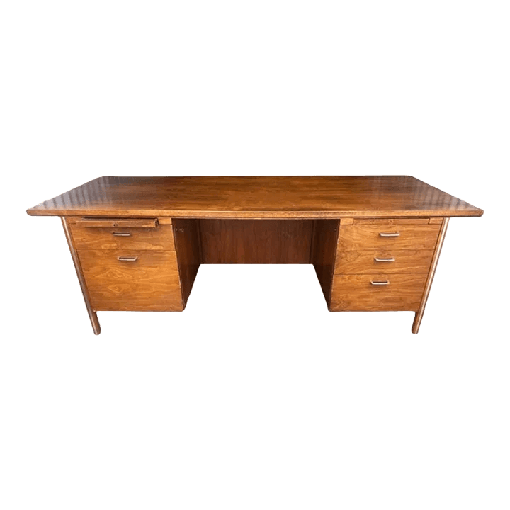 Paul McCobb Directional Walnut and Aluminum Large 84” Executive Partners Desk - Vintage 'Mad Men' 1960s - Fully Restored - Thumbnail 2