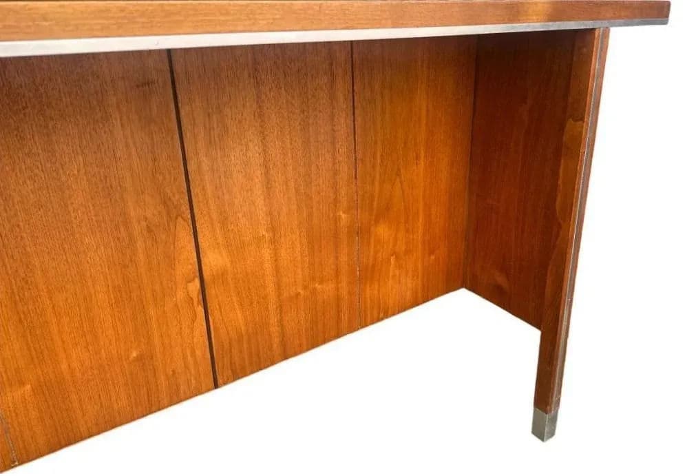 Paul McCobb Directional Walnut and Aluminum Large 84” Executive Partners Desk - Vintage 'Mad Men' 1960s - Fully Restored - Thumbnail 4
