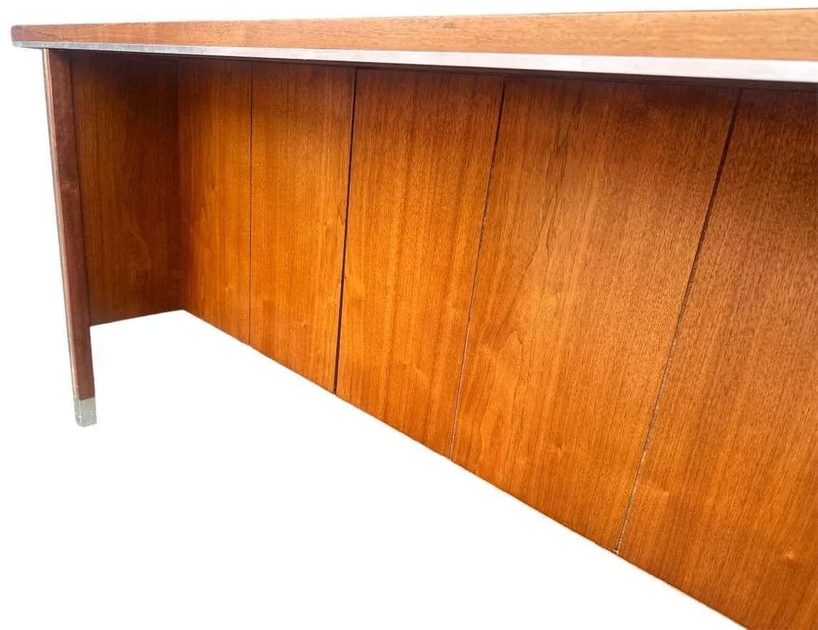Paul McCobb Directional Walnut and Aluminum Large 84” Executive Partners Desk - Vintage 'Mad Men' 1960s - Fully Restored - Thumbnail 5