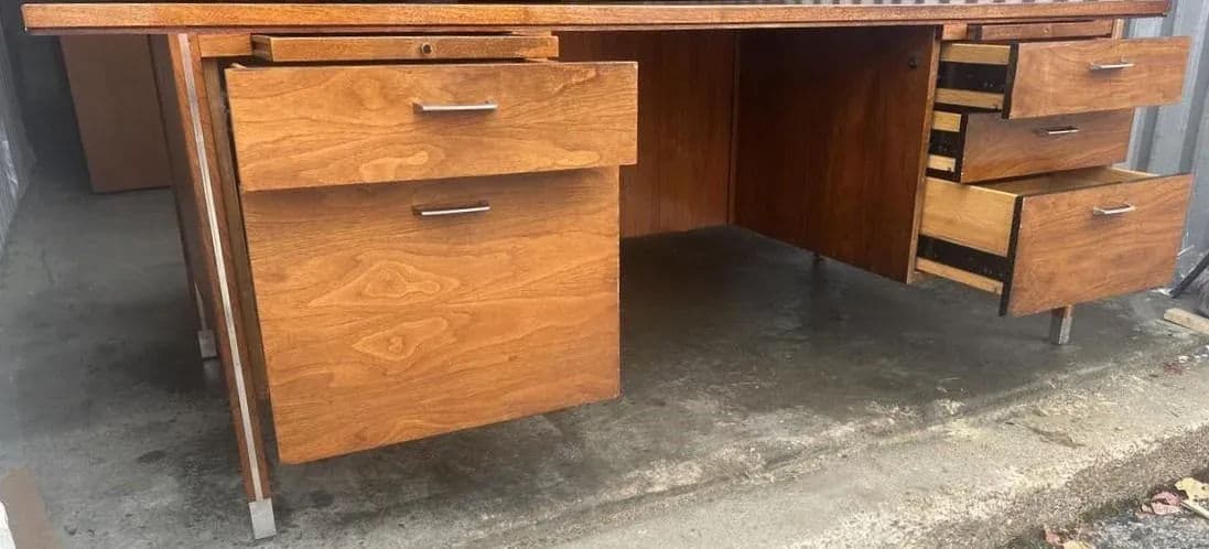 Paul McCobb Directional Walnut and Aluminum Large 84” Executive Partners Desk - Vintage 'Mad Men' 1960s - Fully Restored - Thumbnail 8
