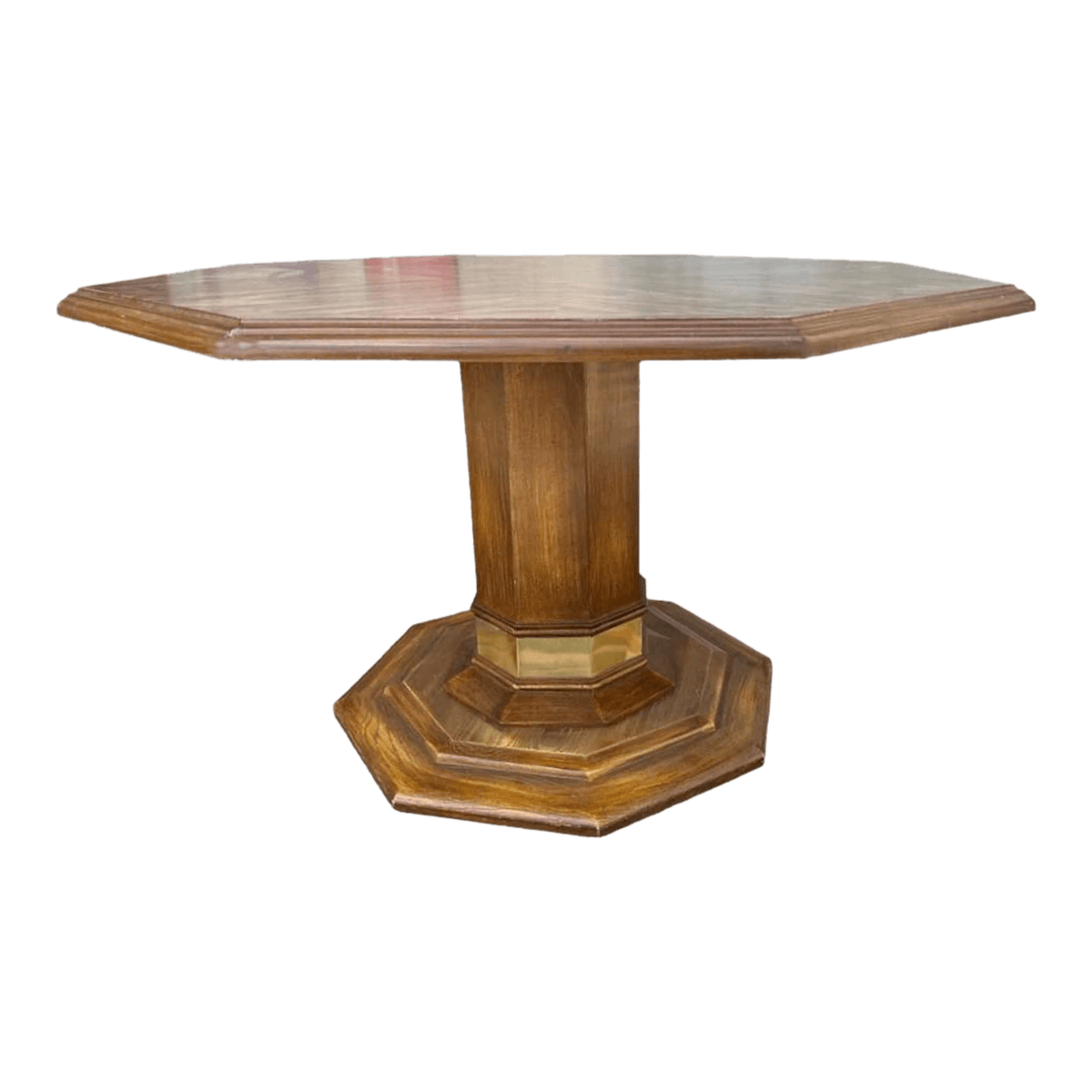 Vintage Octagonal Oak Pedestal Game Table or Dining Table - Late 20th Century Made in the United States - Thumbnail 2
