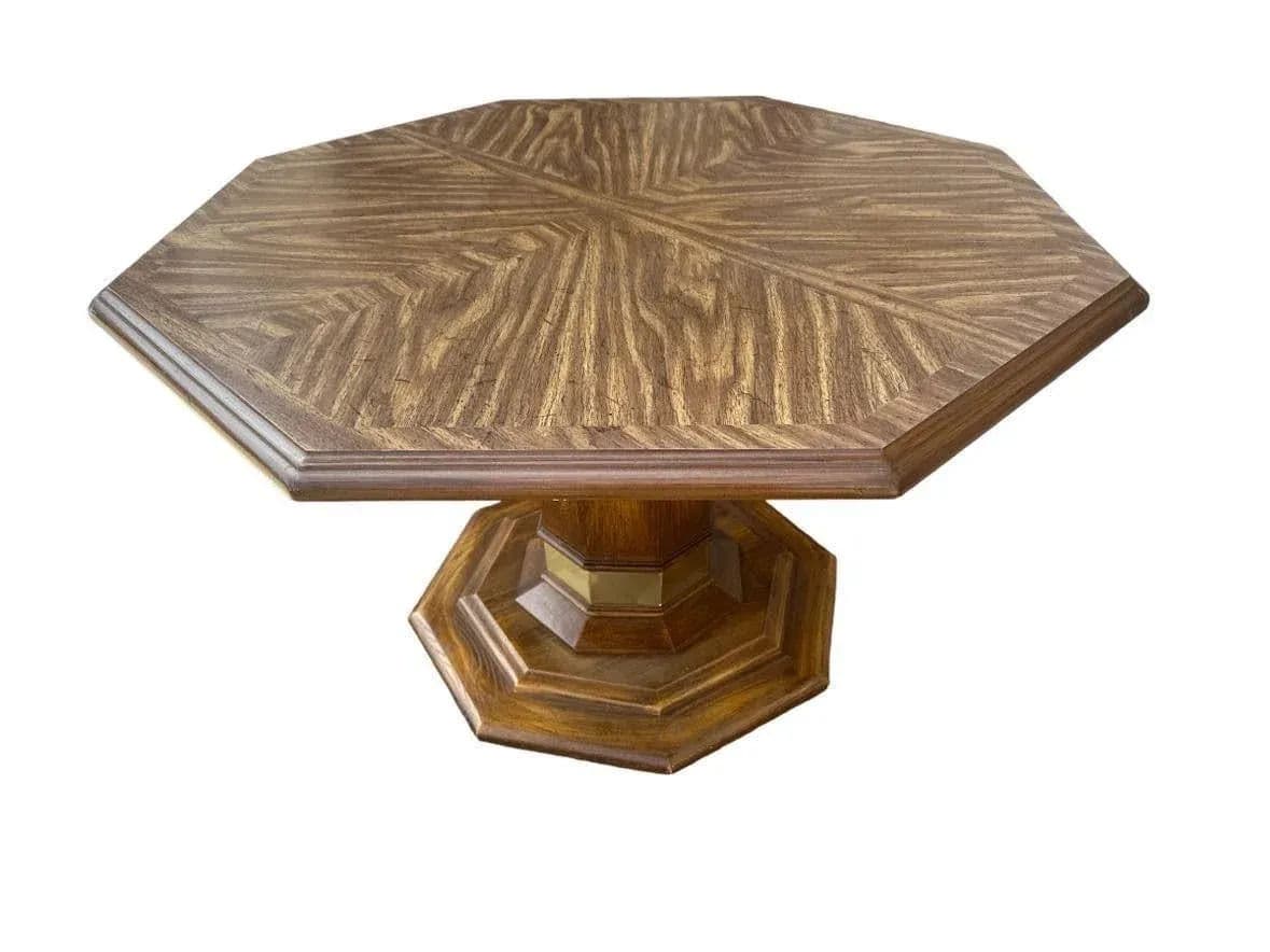Vintage Octagonal Oak Pedestal Game Table or Dining Table - Late 20th Century Made in the United States - Thumbnail 3
