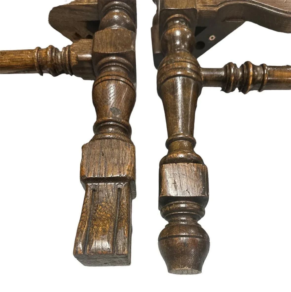 Ethan Allen Vintage Royal Charter Oak Chairs With Chiapas Embroidery, Leather, and Fabric Upholstery - Set of 6 - Thumbnail 11