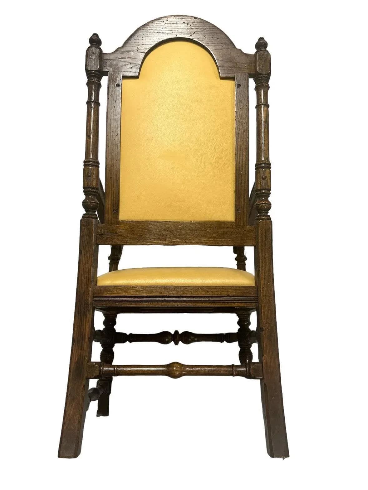 Ethan Allen Vintage Royal Charter Oak Chairs With Chiapas Embroidery, Leather, and Fabric Upholstery - Set of 6 - Thumbnail 10