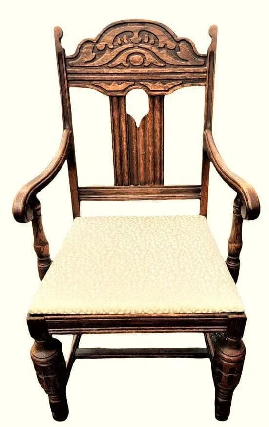 Antique Spanish Revival Early 20th Century Solid Oak Dining Chairs With New Kravet Fabric - Set of 4 - Thumbnail 6