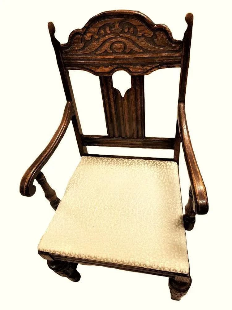 Antique Spanish Revival Early 20th Century Solid Oak Dining Chairs With New Kravet Fabric - Set of 4 - Thumbnail 9