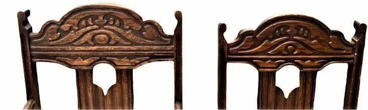 Antique Spanish Revival Early 20th Century Solid Oak Dining Chairs With New Kravet Fabric - Set of 4 - Thumbnail 13