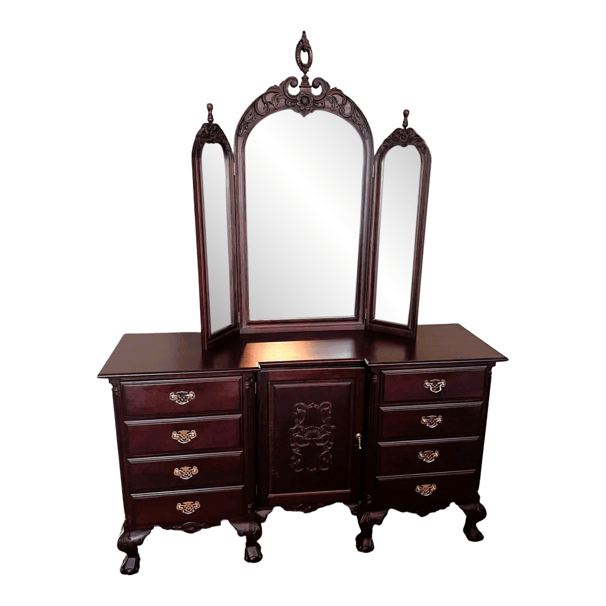 Mahogany Georgian Furnishings of New Orleans Dresser With Mirror - Vintage Late 20th Century - Thumbnail 2