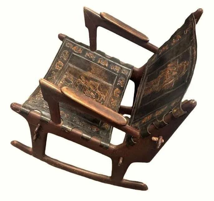Angel Pazmino Tooled Leather Rocking Chair Handmade in Ecuador - Vintage Mid 20th Century - Thumbnail 8