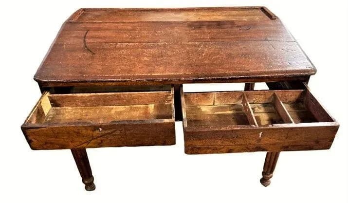 19th Century Antique Walnut Slant Top 48" W X 46" D X 37" H Merchant or Drafting Desk for Use Standing - Thumbnail 3