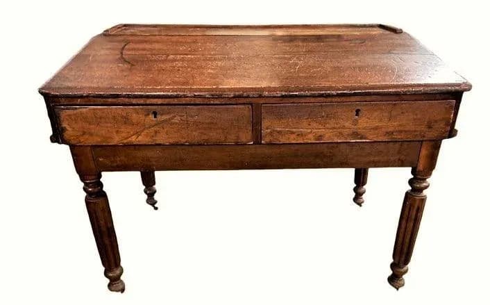 19th Century Antique Walnut Slant Top 48" W X 46" D X 37" H Merchant or Drafting Desk for Use Standing - Thumbnail 8
