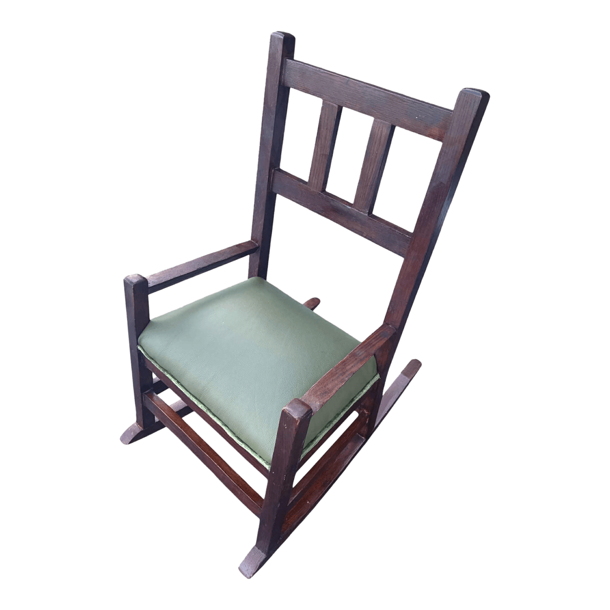 Antique Stickley Attributed Small Quarter Sawn Oak Rocking Chair With New Leather Seat Upholstery - Circa 1905 - Thumbnail 2