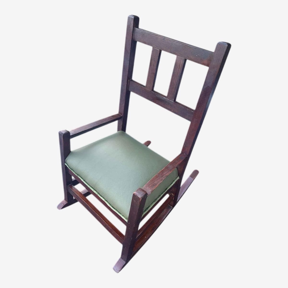 Antique Stickley Attributed Small Quarter Sawn Oak Rocking Chair With New Leather Seat Upholstery - Circa 1905 - Image 1
