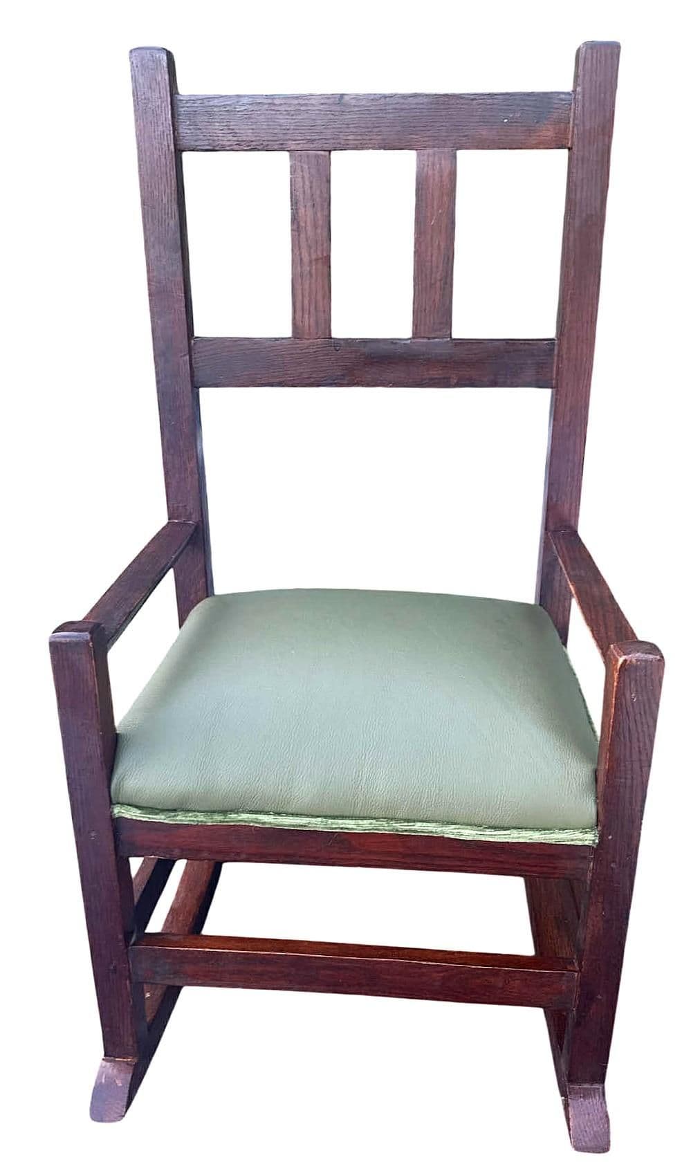 Antique Stickley Attributed Small Quarter Sawn Oak Rocking Chair With New Leather Seat Upholstery - Circa 1905 - Thumbnail 3