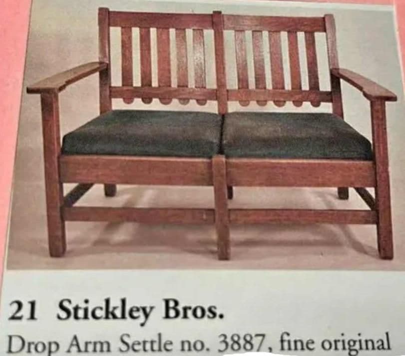 Stickley Brothers Grand Rapids Antique Settle Model #3887 - Quarter Sawn Oak and New Red Leather Seat - Circa 1910 - Thumbnail 8