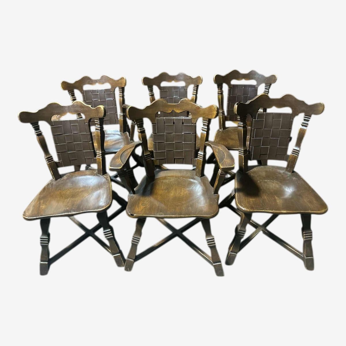 1950s Romweber Viking Oak Dining Chairs - Set of 6 Including 2 Armchairs - Image 1
