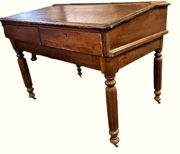 19th Century Antique Walnut Slant Top 48" W X 46" D X 37" H Merchant or Drafting Desk for Use Standing - Thumbnail 7